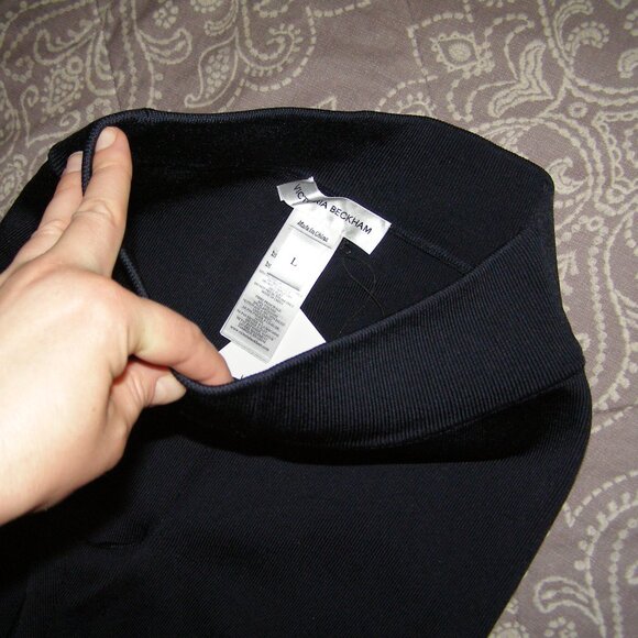 NEW size L Victoria Beckham Ribbed Leggings NAVY BLUE Color - Picture 6 of 16